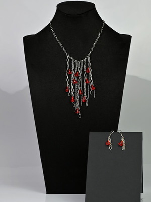 Necklace and earrings set custom made with red elements