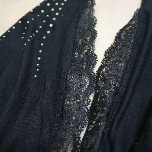 Caramella black elastic halter top with lace and rhinestones like new