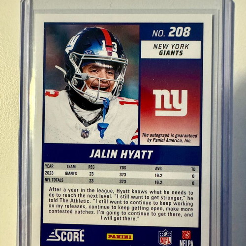 Jalin Hyatt 2024 Panini Score #208 Auto Autograph new - New York Giants