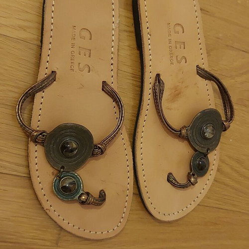 Women's leather sandals size 37 used with metal and stones