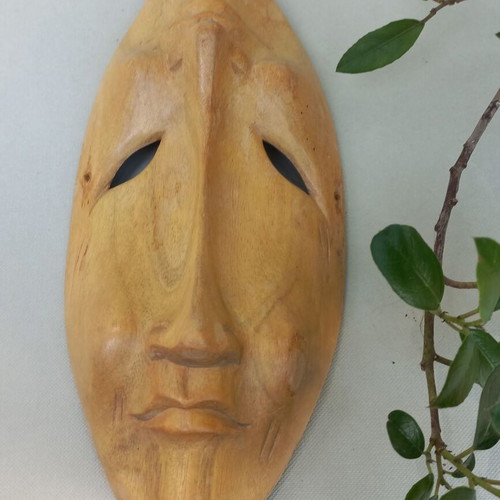 Handmade wooden Happy-Sad theatrical masks set like new