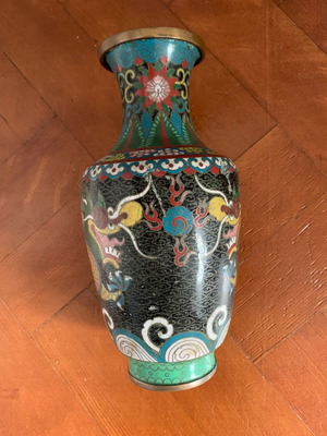 Cloisonné vase with dragons and surface imperfections