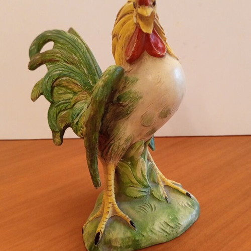 Vintage ceramic rooster 24cm, handmade decorative figurine