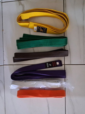 Karate belts new, pack of 6 in various colors