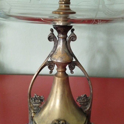 Art Nouveau centerpiece like new with silver-plated brass and crystal