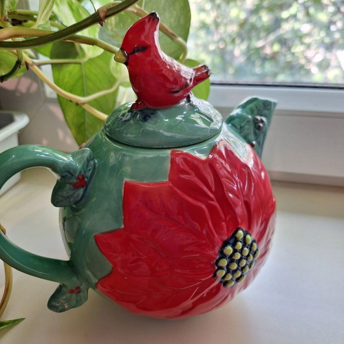 Chinese ceramic teapot with bird lid, new, large