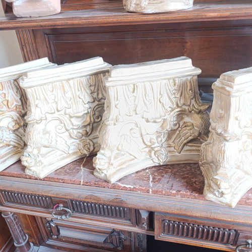 Authentic architectural corbel capital, terracotta, set of 4