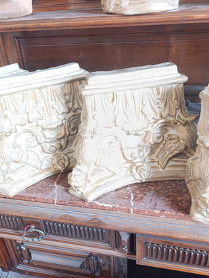 Authentic architectural corbel capital, terracotta, set of 4