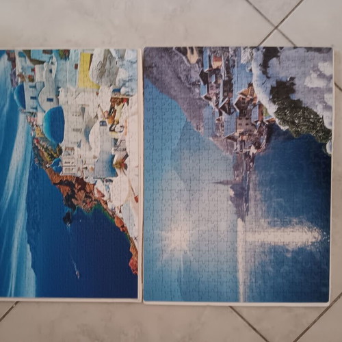 Decorative puzzle used for wall with Santorini and snowy landscape images