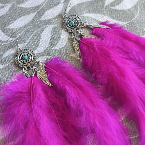 Feather earrings new, pink