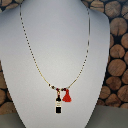 Handmade necklace with wine bottle and tassel new