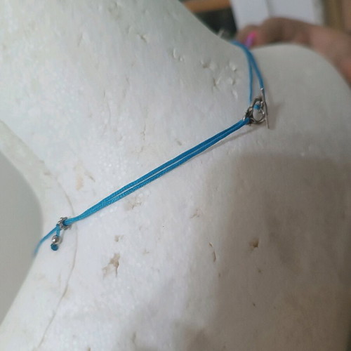 Macrame choker necklace new, blue handmade