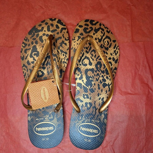 Havaianas Slim Animal Print Leopard Flip Flops Bronze Straps New EUR 43-44
