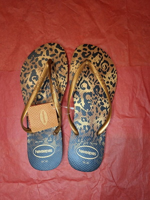Havaianas Slim Animal Print Leopard Flip Flops Bronze Straps New EUR 43-44