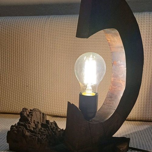Handmade woodcarved table lamp made of beech wood new