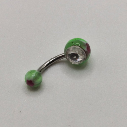 Navel earrings new, steel with crystals and green beads