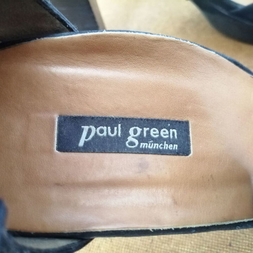 Paul Green women's black nubuck leather sandals with ankle strap and high heel size 40.5 used