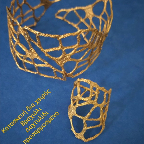 Handmade wire knit bracelet and ring set gold color new