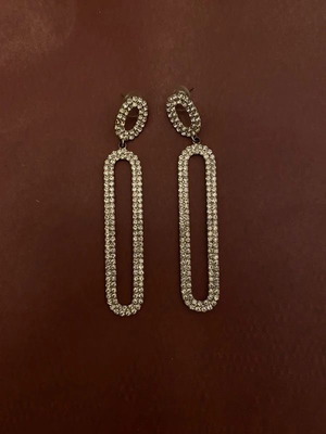 Oval drop earrings with crystals like new, silver