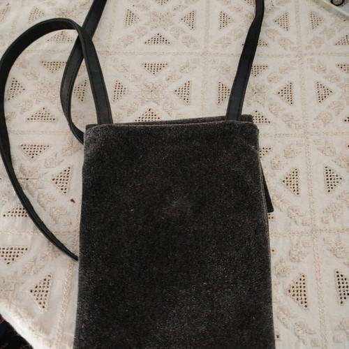 Velvet crossbody bag like new, embroidered flower, metallic anthracite