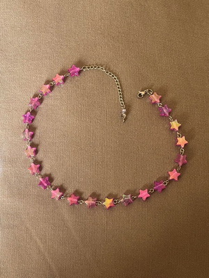 Χειροποίητο κολιέ τσόκερ με ιριδίζοντα αστεράκια, καινούργιο, ροζ πολύχρωμο