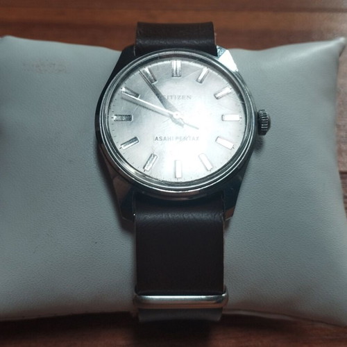 Citizen Asahi Pentax Rythm 4-020341 watch used with new brown leather nato strap