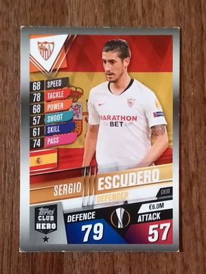 Topps Match Attax 101 2019 2020 Sergio Escudero Club Hero card like new