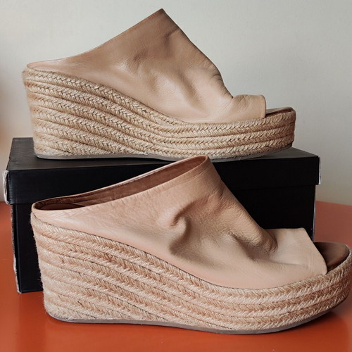 Inuovo Scissors peep-toe mules platform espadrilles size 41 used, beige leather