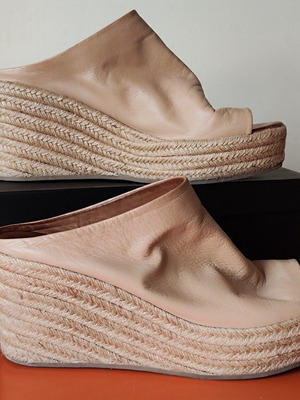 Inuovo Scissors peep-toe mules platform espadrilles size 41 used, beige leather