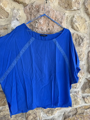 Blue Roua Plus Size Blouse, like new, airy top with embroidered trim
