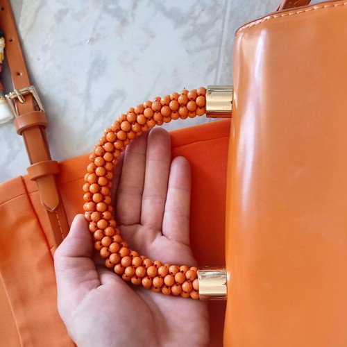 Zara multicolor striped blouse with orange pants and bag set