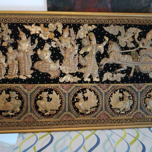 Indian handmade embroidered wall tapestry like new framed
