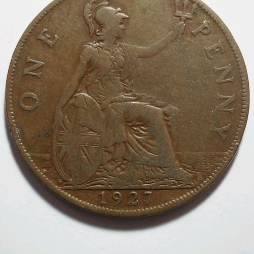 One Penny 1927 Great Britain used copper coin King George V