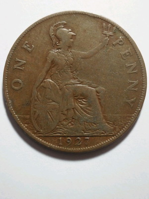 One Penny 1927 Μεγάλη Βρετανία μεταχειρισμένο χάλκινο νόμισμα Βασιλιάς Γεώργιος 5ος