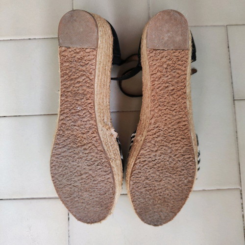 TOMS Black and White Platform Espadrille Sandals used, Size W9 (40)