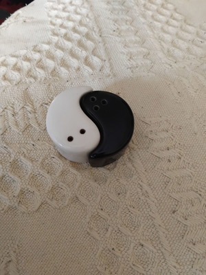Yin Yang salt and pepper set used, black and white
