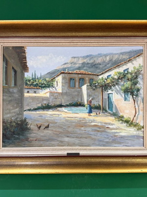 A. Серфос Маслена картина като нова, красив пейзаж в ретро рамка