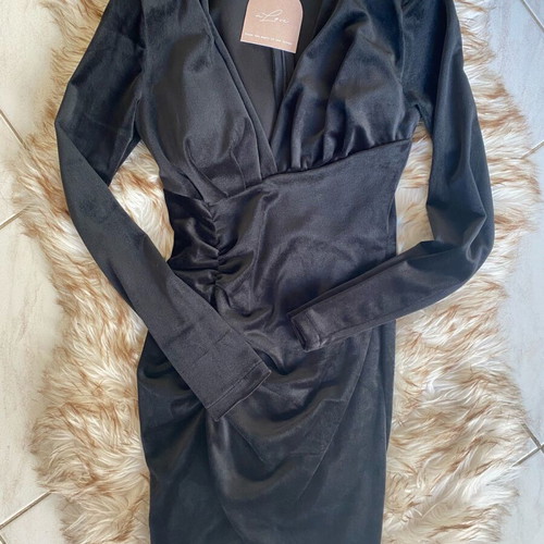 Black velvet mini dress one size new