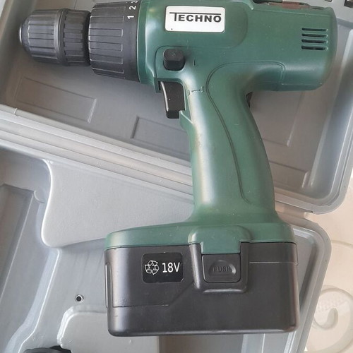 Techno 18V Cordless Drill Used with Case and Accessories