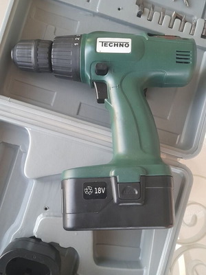 Techno 18V Cordless Drill Used with Case and Accessories