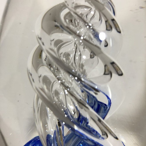 Hand Blown Art Glass Blue Spiraled Egg Paperweight, large