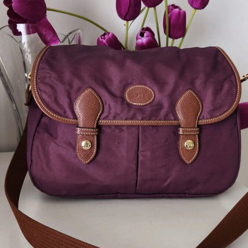 Longchamp Le Pliage shoulder bag purple used with brown leather details