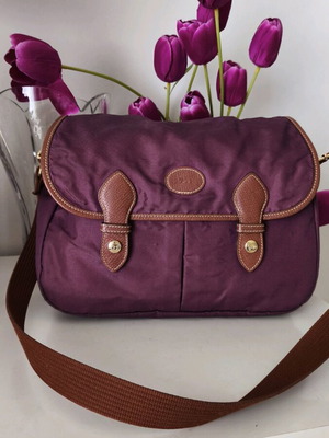 Longchamp Le Pliage shoulder bag purple used with brown leather details