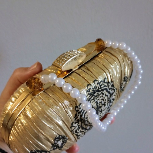 Clutch handbag refurbished, gold color