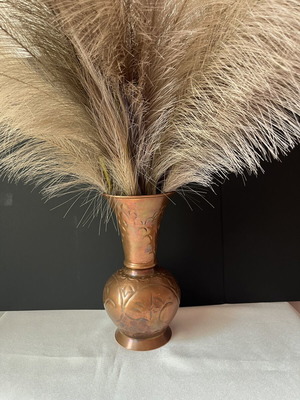 Vintage Handmade Copper Vase with Embossed Floral Designs