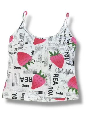 Top με φράουλες από βαμβάκι σαν καινούργιο, one size, άσπρο και ροζ