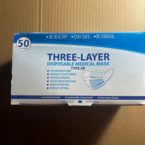 Medical Masks Type IIR Three-Layer New, pack of 50