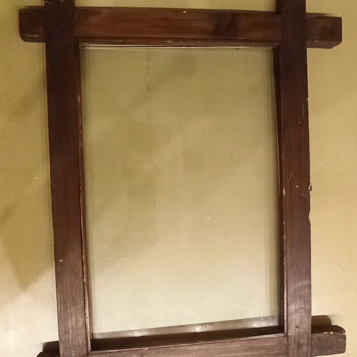 Wooden frame with glass and metal hanging elements like new, 52x41 cm