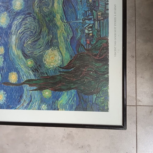 Van Gogh Nuit Etoilée A St Remy framed poster used 50x40 1980s collectible