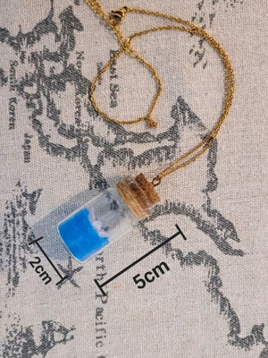 Paper Boat Bottle Necklace like new, beige and blue
